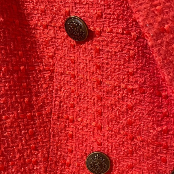 LOFT sz 4 Tweed Rapture Red Coral Double Breasted Blazer Jacket Business Holiday - Picture 12 of 16